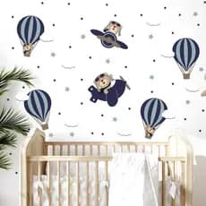 Adesivo De Parede  Ursinho Aviador Balões  Decoração Infantil Meninos Urso baloeiro balão