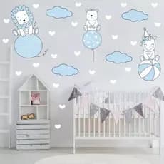 Adesivo De Parede Quarto De Meninos Balões Azul Ursos