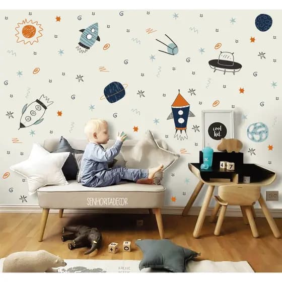 Adesivos de parede Astronauta Foguete Estrelas Adesivo Decoração Decorativo Astronalta Espaço
