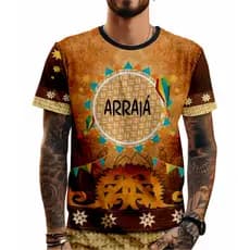Camiseta FESTA JUNINA ARRAIÁ Poliéster Gola redonda Manga curta