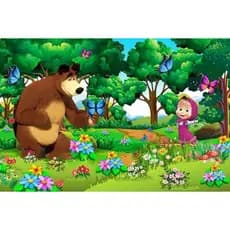 Painel de Festa em Lona 2x2m Personalizado em Lona Fosca - Tema Masha E O Urso