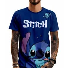 Camiseta Stitch Poliéster Gola redonda Manga curta