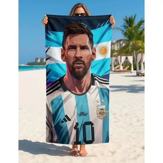 Toalha de Banho Praia Grande Temática Messi 1,40x70cm