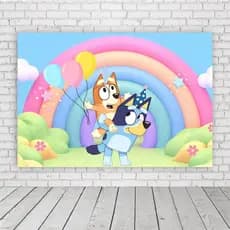 Painel de Festa Retangular em Lona Fosca - Bluey Arco-íris
