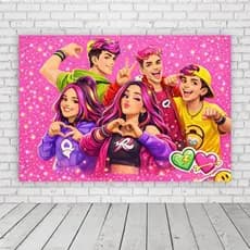Painel de Festa Retangular em Lona Fosca - Dos Rosas Estrelas
