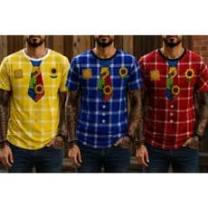 Camiseta Com Manga Xadrez Quadriculada Poliéster Arraiá Festa Junina