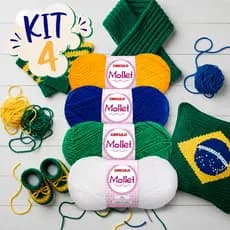 Kit 4 Fio Acrílico Mollet 100g Cores Brasil Crochê Tricô Artesanato Criativo Macio Colorido Torcedor