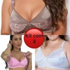 Kit 3 Sutiã Soutien Sutien Alça Reforçado Sustentação Lycra Rosset Rossete Sem Bojo