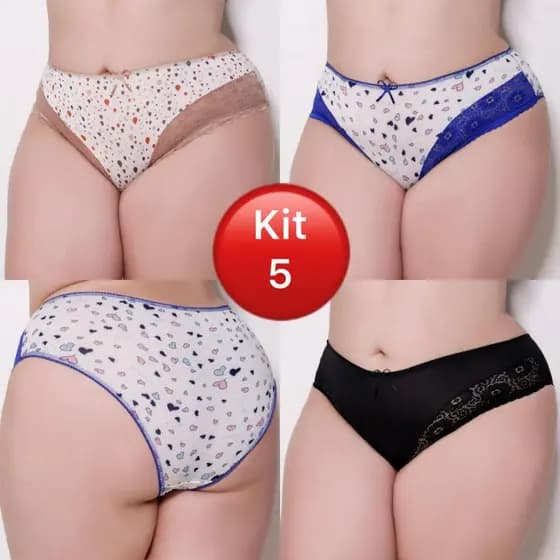 Kit 5 Calça Calçola Plus Size Micro Microfibra Renda