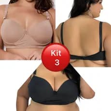 Kit com 3 Sutiã Soutien Sutien Plus Size Bojo Alça Reforçada Tamanho Grande 50 ao 58 Liso