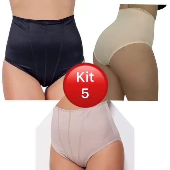 Kit com 5 Calcinhas Calçola Cinta Modeladora Cetinete Rosset Rossete