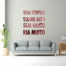 Espelho Decorativo Frase "Seja Simples, Seja Grato" Acrílico Espelhado