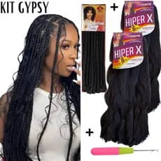 Kit 2 Cabelo Jumbo Gypsy Braids Super X Tranças Goddess Braids + Nina Softex Crochet Braids + Agulha