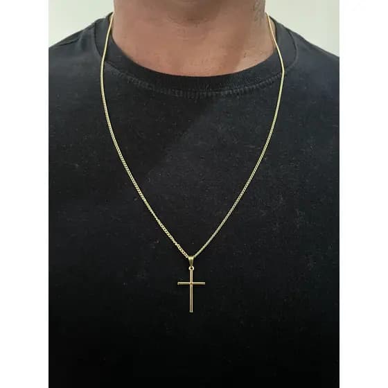 Corrente Masculina Cordão Grumet 70cm 1,5mm Moeda Antiga com Pingente Cruz UnissexCorrente Masculina Cordão Grumet 70cm 1,5mm Moeda Antiga com Pingente Cruz Unissex