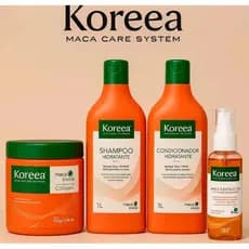 Kit 4 em 1 Shampoo 1L Condicionador 1L Máscara 500g e Oléo 60 ml Koreea Maca System Hidratação Profunda