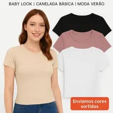 Kit Blusa Baby look Feminina Básica T-shirts Lisas Em Malha Canelada