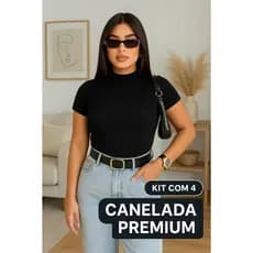 Kit 4 Blusa Feminina Gola Alta Canelada Premium Manga Curta