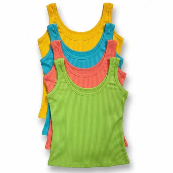 Kit 4 Blusa Feminina Regata Canelada Alça Larga Básica Dia a Dia