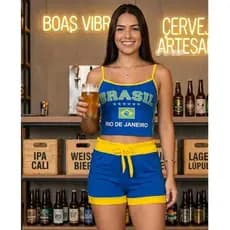 Conjunto Brasil Feminino Cropped e Short Torcedor Estilo Verão