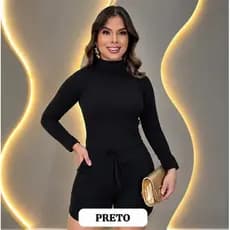 Blusa Manga Longa Gola Alta Feminina Canelada Cacharrel Confortável Básico Estilo Algodão