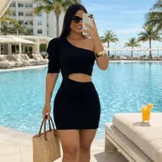 Vestido Curto Feminino Preto Nula Manga Bufante