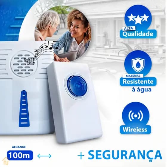 Campainha Sem Fio Residencial a Prova d’água Com Alcance De 100 Metros.