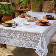 Toalha de mesa de Renda Cozinha Floral Retângular 2,00x1,50 Elegante e Leve c/Franja e sem Franja.