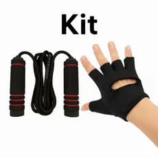 Kit Corda de Pular e Par de Luvas para Academia e Treino