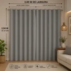 cortina percal PREMIUM 3,00m x 2,50m para sala e quarto com ilhós cromado cortina