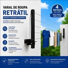Varal Retrátil De Parede Compacto 4M Para Área De Serviço Banheiro Lavanderia + Parafusos