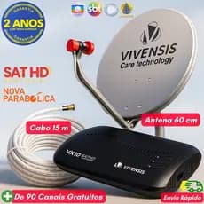 Kit Receptor Vivensis Vx10 Com Parabólica 60cm Cabo Coaxial de 15 metros, LNBF, Conectores