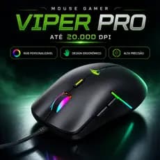 Mouse Gamer Vivensis Viper Pro Mamba 20000 DPI RGB 6 Botões 6 Velocidades USB Preto, Garantia