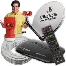 Kit Receptor Vivensis Vx10 Com Parabólica 60cm Cabo Coaxial de 15 metros LNBF Duplo Com Conectores