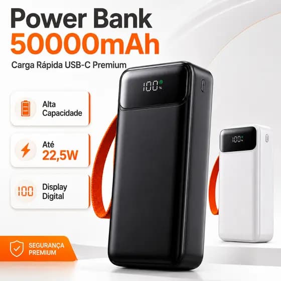 Power Bank 50000mah Carga Rápida Usb-c Premium Alta Capacidade Display em Lcd Com Chip Inteligente
