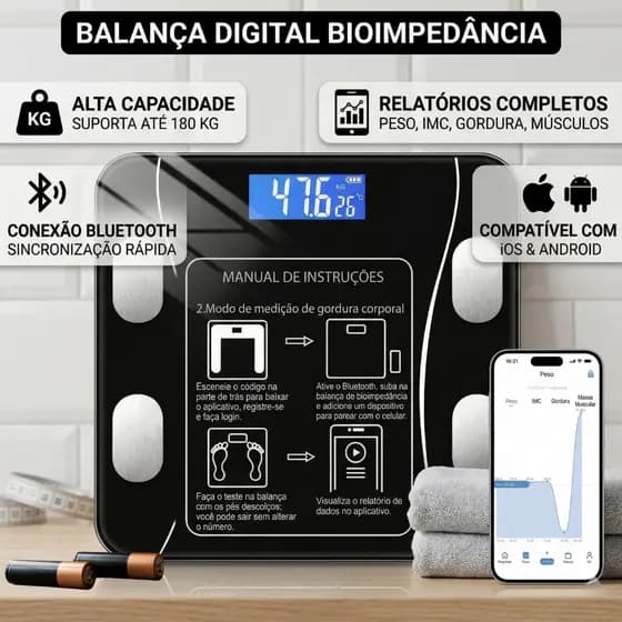 Balança Digital Bioimpedância Bluetooth Corporal Aparelho Alta Capacidade Para Android E Para Ios