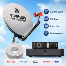 Kit Receptor Vx Smart Com Antena Parabólica Sathd Regional Completo Cabo Coaxial 15 Metros