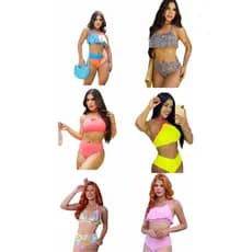 Kit 5 Conjunto Biquini Calcinha Sutiã Bikini Cropped Lingeri