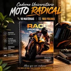 Caderno Universitário  Moto Radical 160 Folhas Capa Dura 10 Matérias  Espiral Escolar Faculdade Masculino