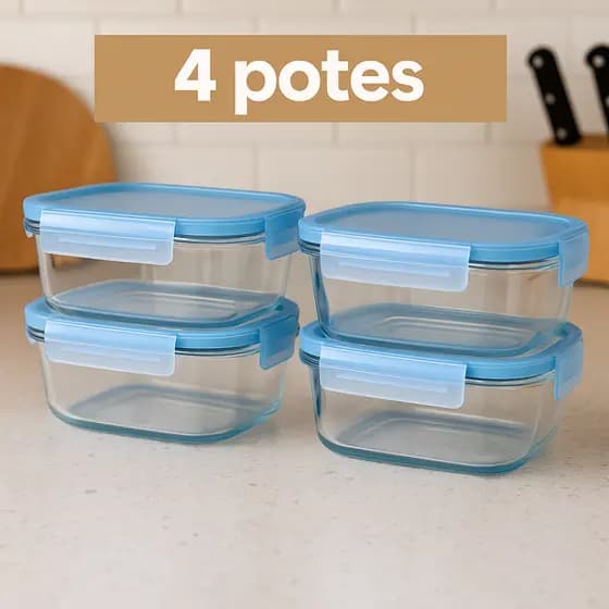 Kit Pote Vidro Hermético 370ml com 4,6 ou 8 uni Marmita Lanche 10 Unidades Organizador".