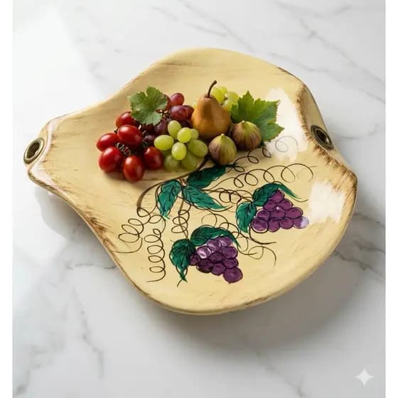 Fruteira Centro de Mesa Rústica Pintada a Mão Estolo Artesanal Prato Decorativo Enfeite Cozinha Mesa