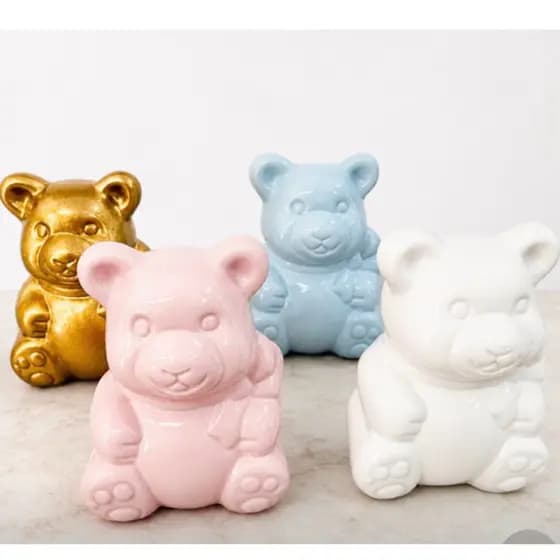 Urso Decorativo em Cerâmica Infantil Lembrancinha Enfeite Quarto Maternidade Chá de Bebê Aniversário