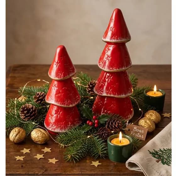 Árvores Pinheiro Decoração Natal Cerâmica Premium Enfeite Luxuoso Sala Escritório Presente 2 Unidade