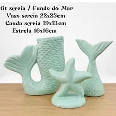 Kit Sereia Cerâmica Decoração de Festa Infantil Calda Rabo Sereia Vaso Sereia Estrela do Mar Luxo