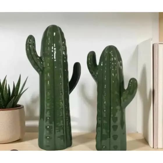 Par Cacto Decorativo Cerâmica Premium Escultura Enfeite Luxo Moderno Presente Sala Escritório Área .