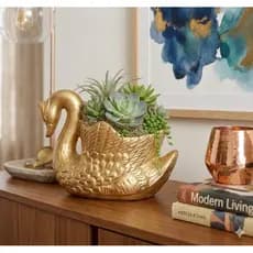 Vaso Cachepot Cisne Decorativo Luxo Centro de Mesa Aparador Quarto Presente Cerâmica Para Flores   .