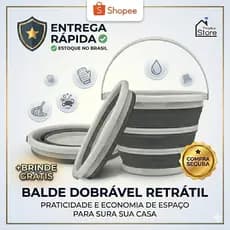 Balde Dobrável Retrátil 10 Litros Flexível + Brinde Grátis