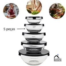 Conjunto 5 Potes de Vidro Herméticos com Tampa Preta – Organização e Conservação para sua Cozinha