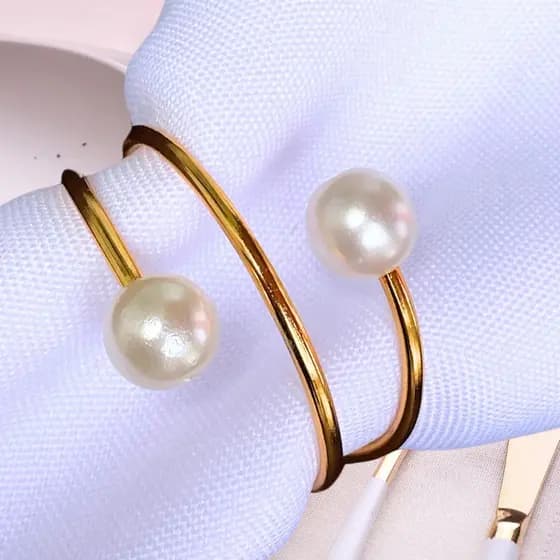Kit com 16 Porta Guardanapos Metalizado Dourado Jantar Mesa Posta Com Perola