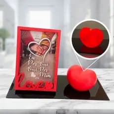 Kit dia dos namorados presente Porta Retrato  + Coração Vermelho + Suporte de Vidro