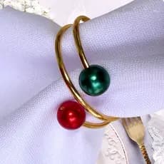 Kit 06 Anel Porta Guardanapo Metálico com Pérola Verde e Vinho Natal Mesa Posta